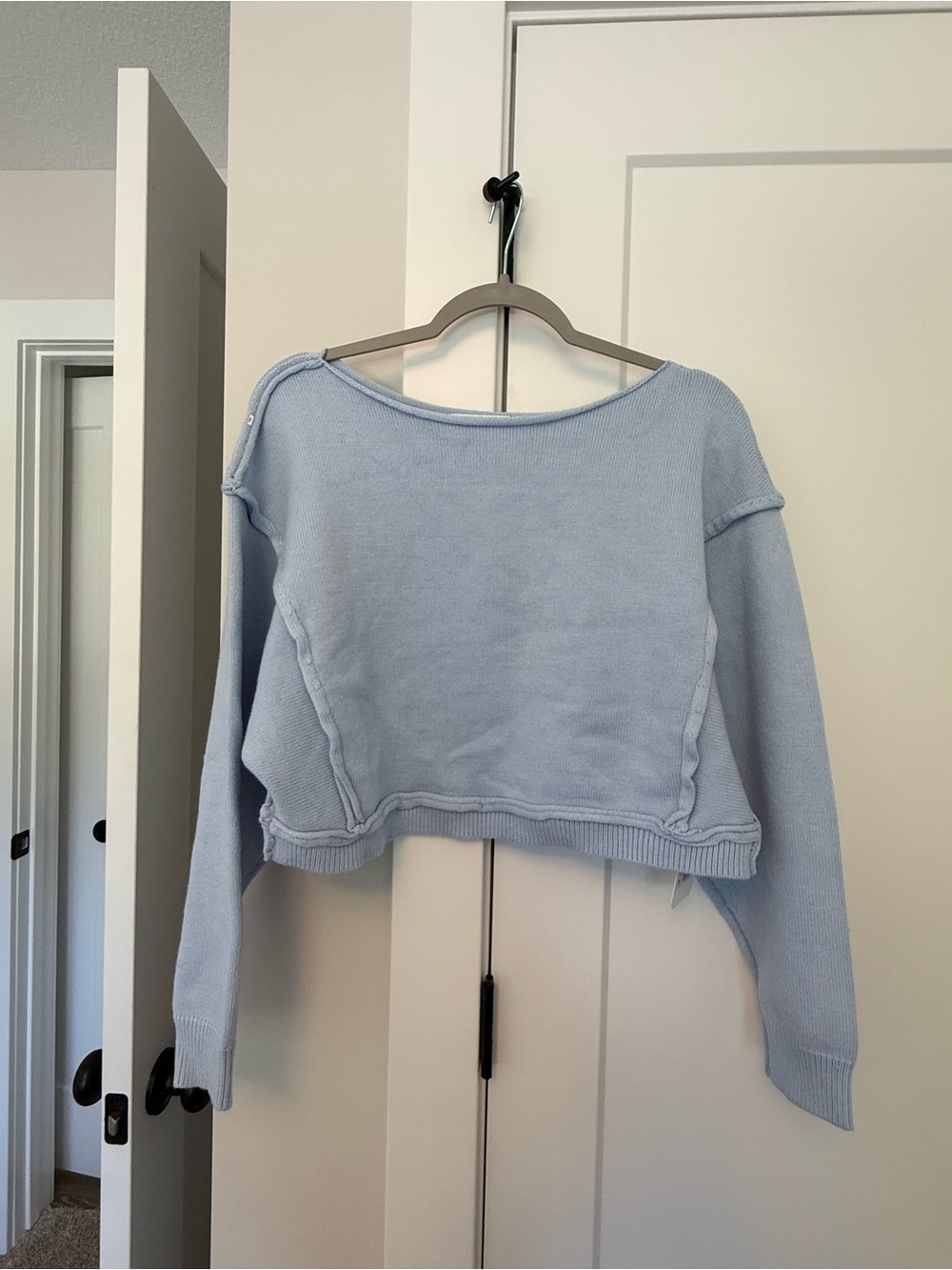 Altar'd State Light Blue Off-the-Shoulder Cropped Sweater